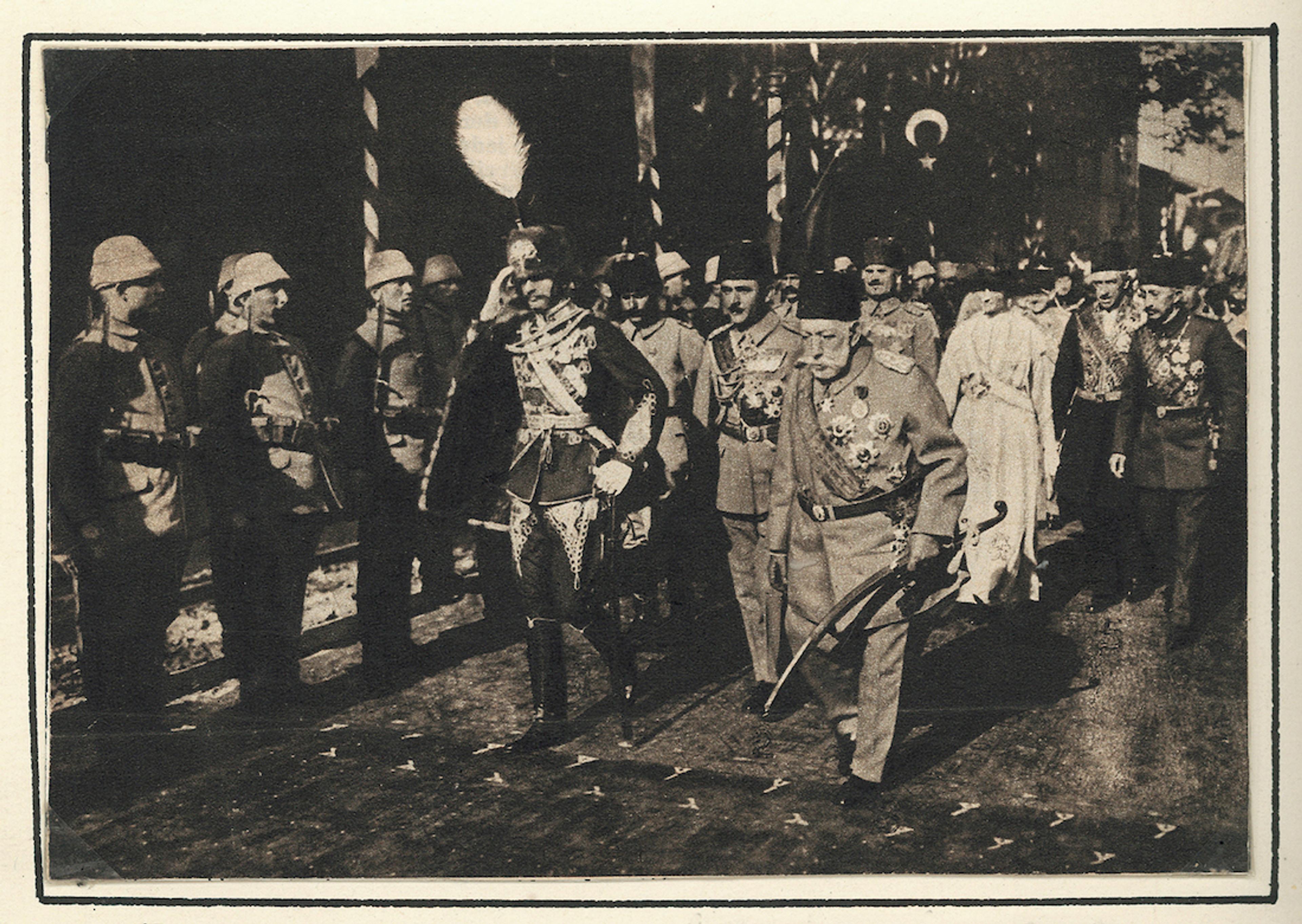 Austro-Hungarian Emperor Karl and Sultan Reshad, followed by the Ottoman Minister of War Enver Pasha, Empress Zita, and the Crown Prince Vahideddin at Sirkeci Train Station, Istanbul, 19.05.1918 (Antoine Köpe Archive with the courtesy of Elizabeth Childress)