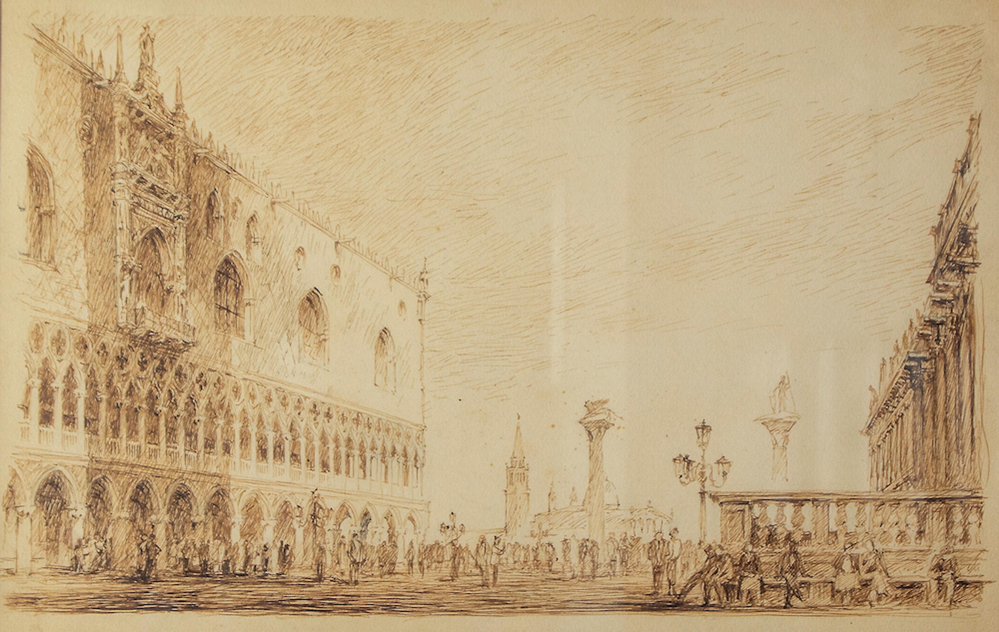 Nezih Eldem, Palazzo Ducale ve San Marco Meydanı (Venedik) çizimi, tahminen 1952 SALT Araştırma Nezih Eldem Arşivi