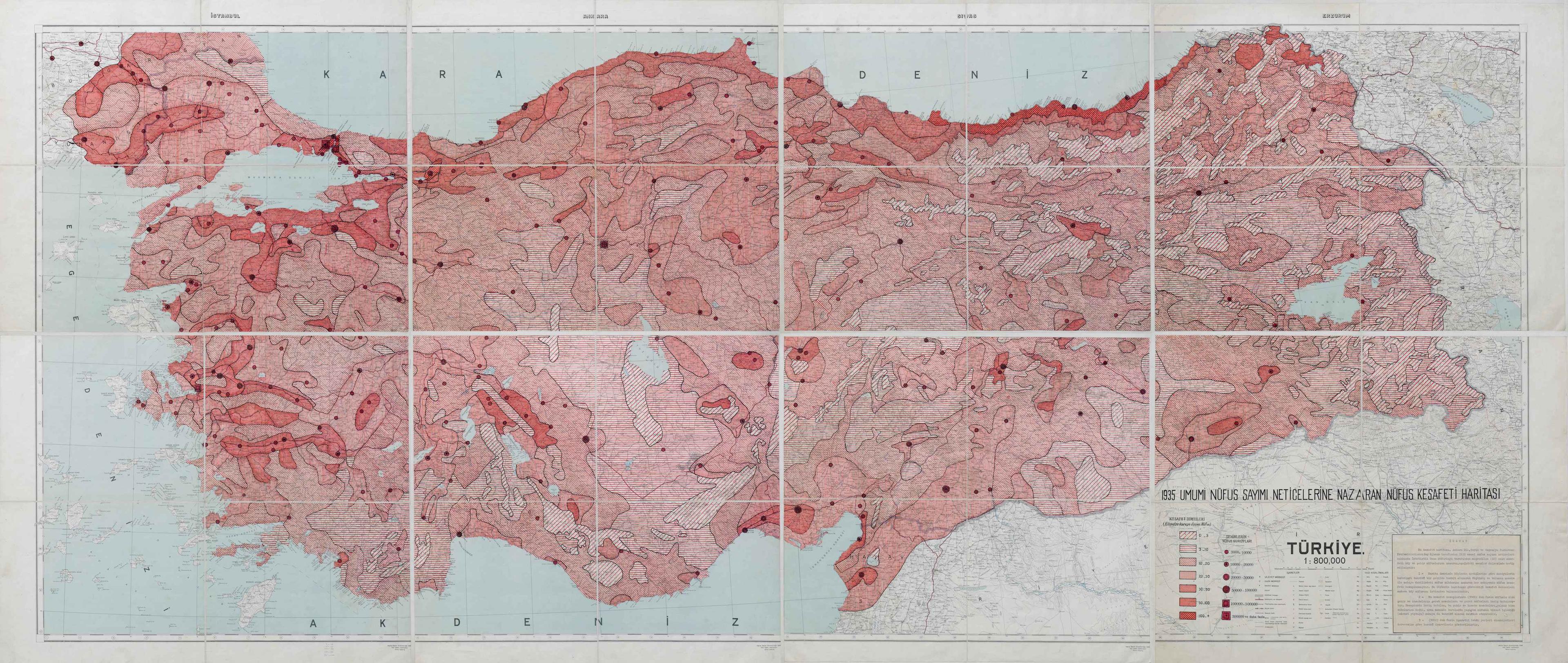 Türkiye'nin 1935 Genel Nüfus Sayımı sonucuna göre nüfus yoğunluğu haritası Salt Araştırma, Harita Arşivi