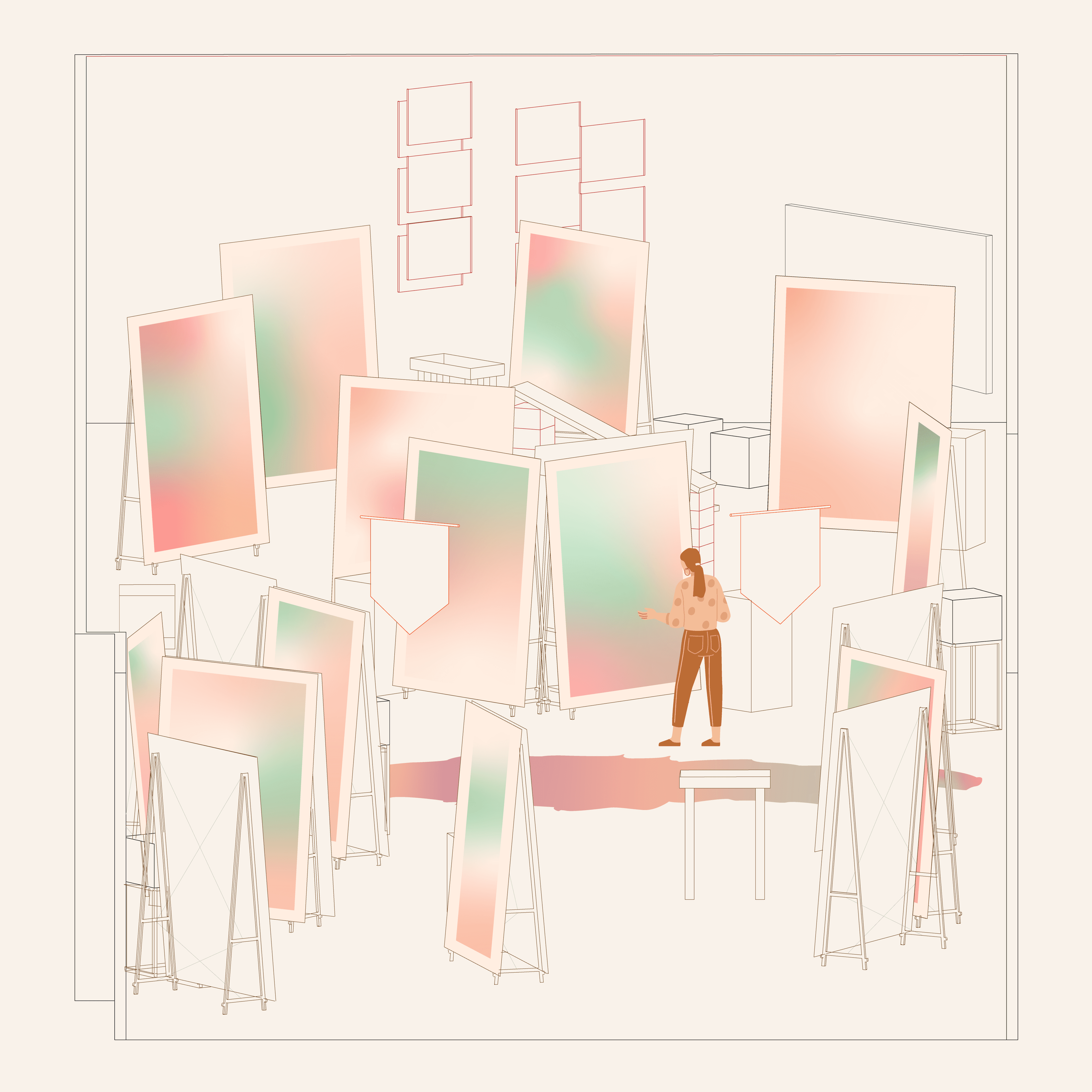 Spatial representation of the exhibition Translated into Socialism , Salt Galata, 2024 Illustration: Emirhan Altuner
