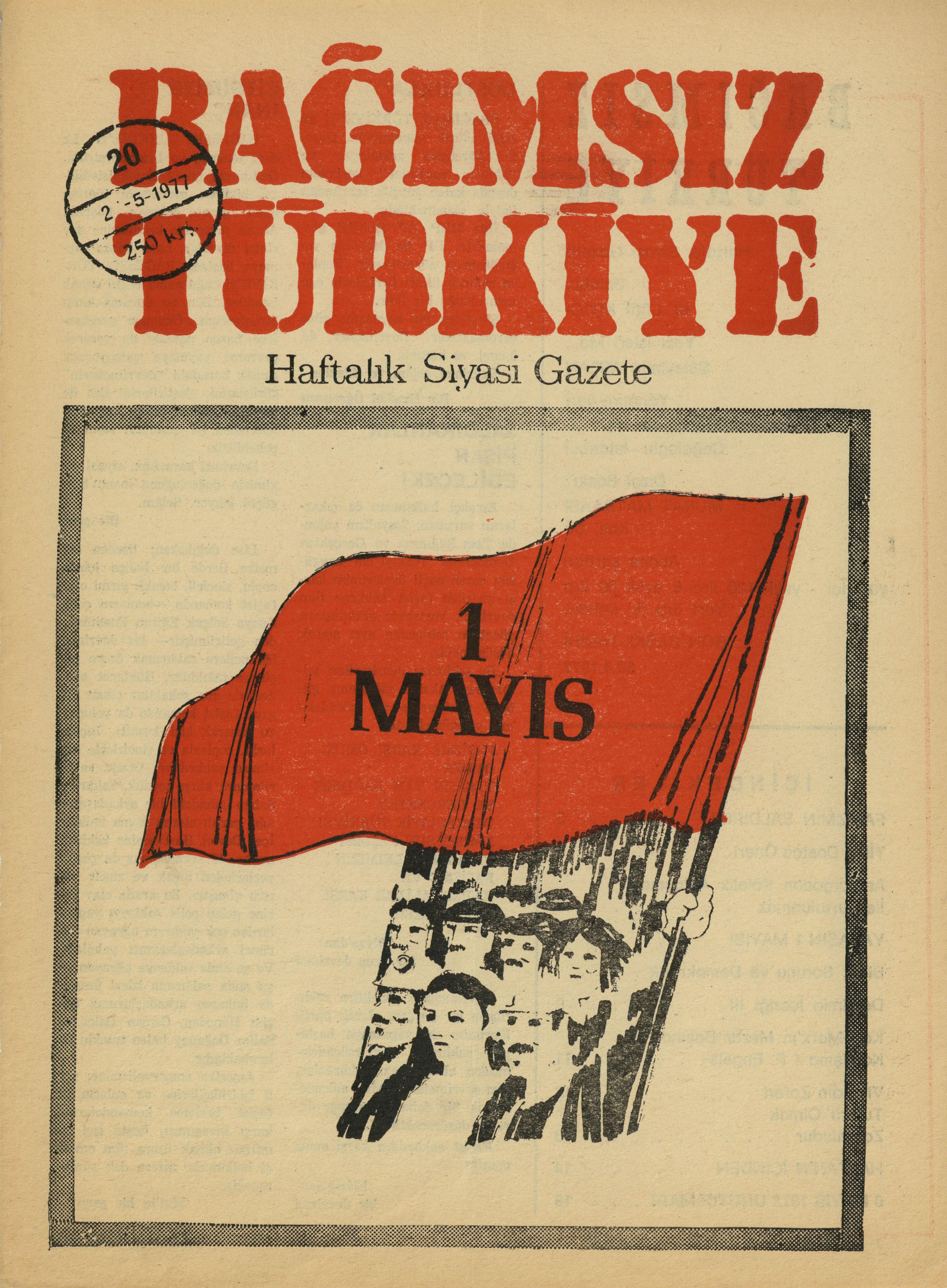 2 Mayıs 1977 tarihli Bağımsız Türkiye kapağı Sadık Karamustafa’nın izniyle