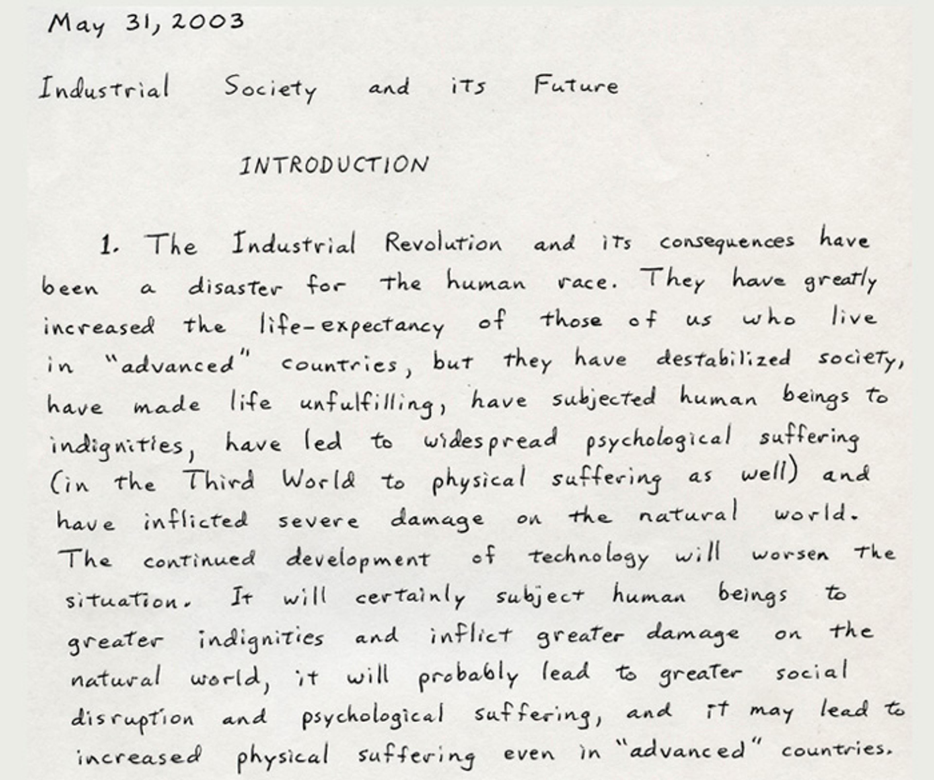 Letter from Ted Kaczynski to Lutz Dammbeck