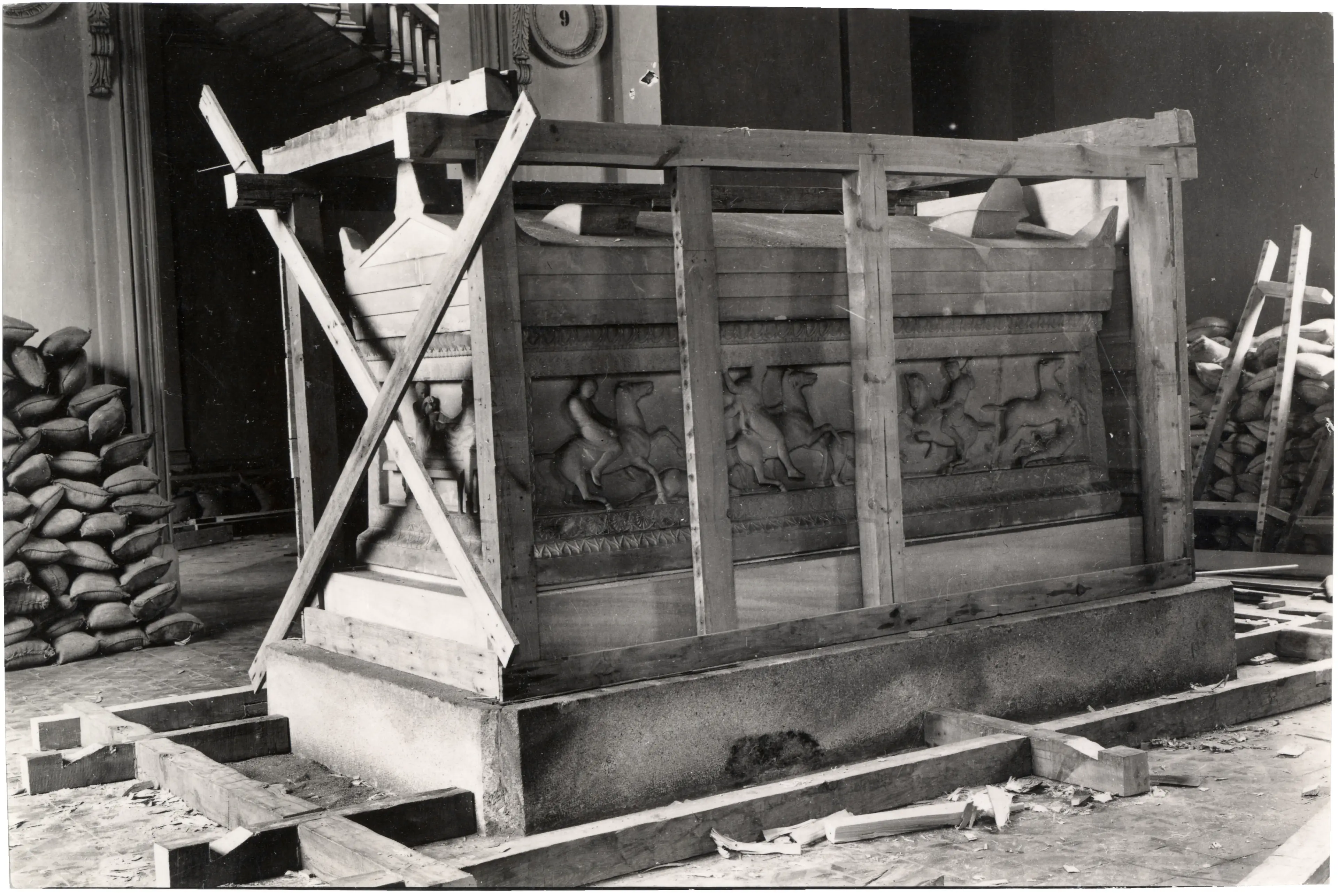The Satrap Sarcophagus, kept under protection at the Istanbul Archaeological Museums during the Second World War Salt Research, Ali Saim Ülgen Archive