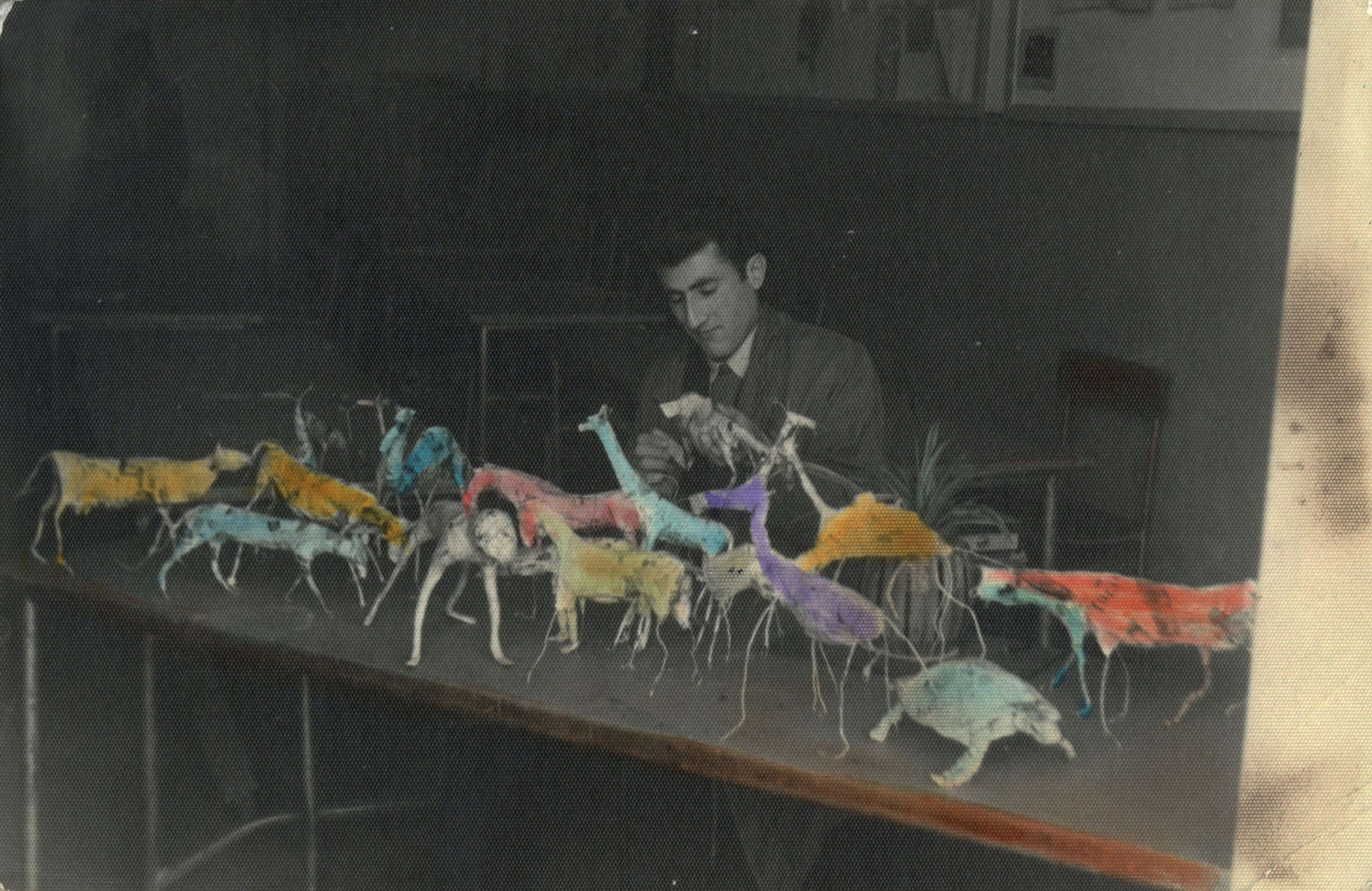 Gazi Arts-Crafts Department student Osman Aziz Yeşil with various cardboard works, c. 1959-1962 SALT Research, Osman Aziz Yeşil Archive