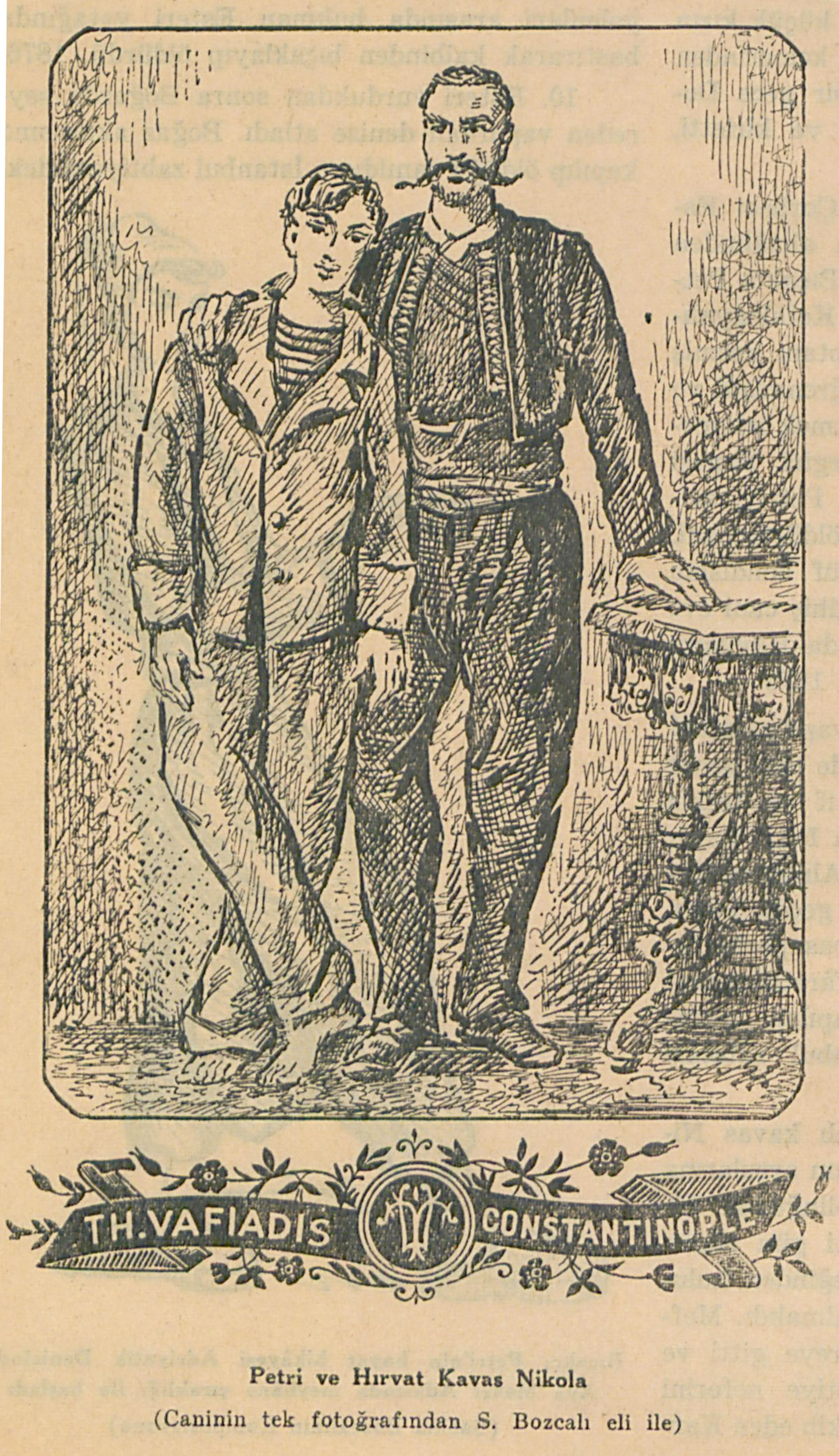 “Galata canavarı bıçakçı Petri” ile Hırvat Kavas Nikola S. Bozcalı çizimi, İstanbul Ansiklopedisi , Cilt 11, s. 5890