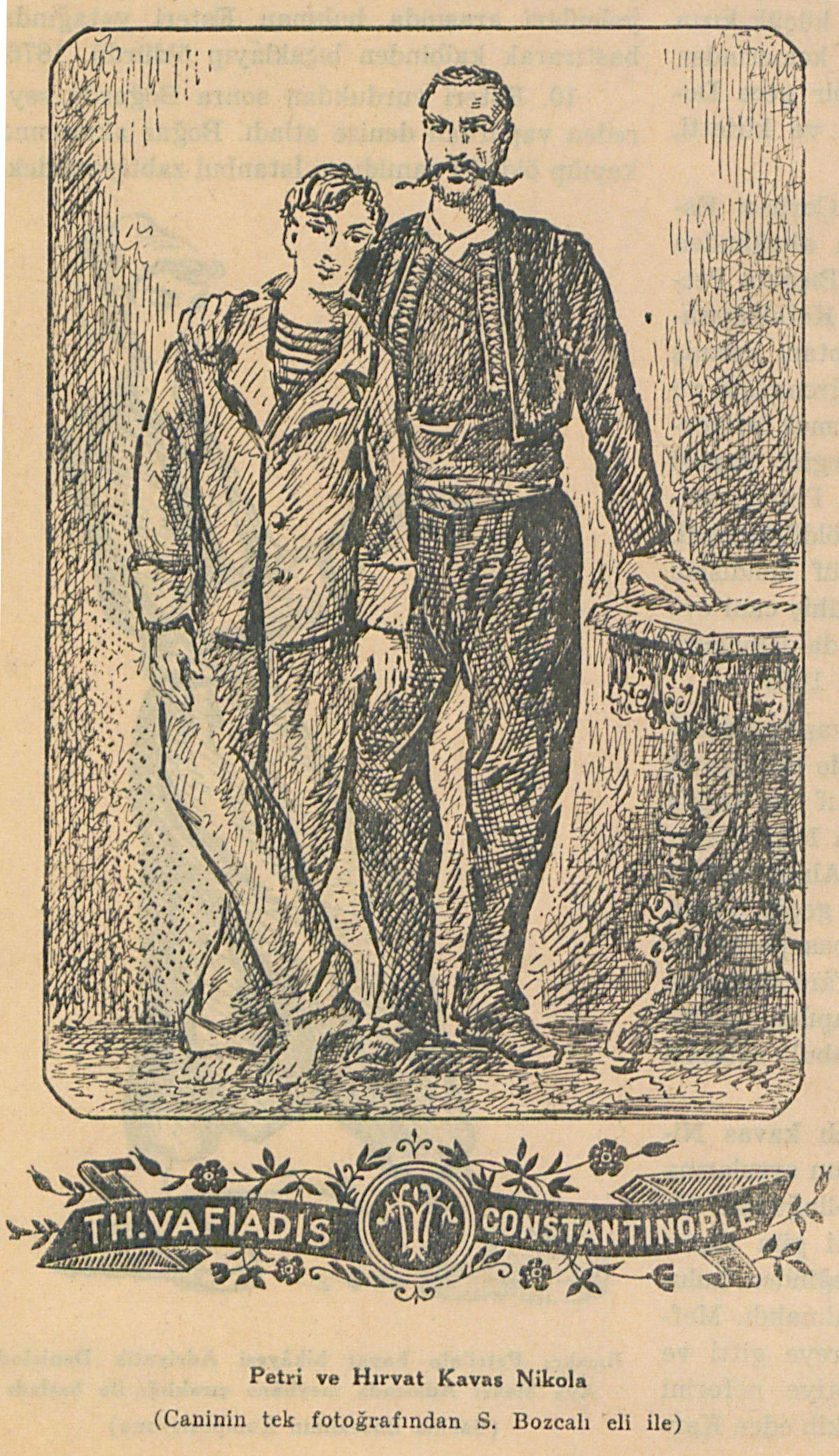 “Galata canavarı bıçakçı Petri” ile Hırvat Kavas Nikola S. Bozcalı çizimi, İstanbul Ansiklopedisi , Cilt 11, s. 5890