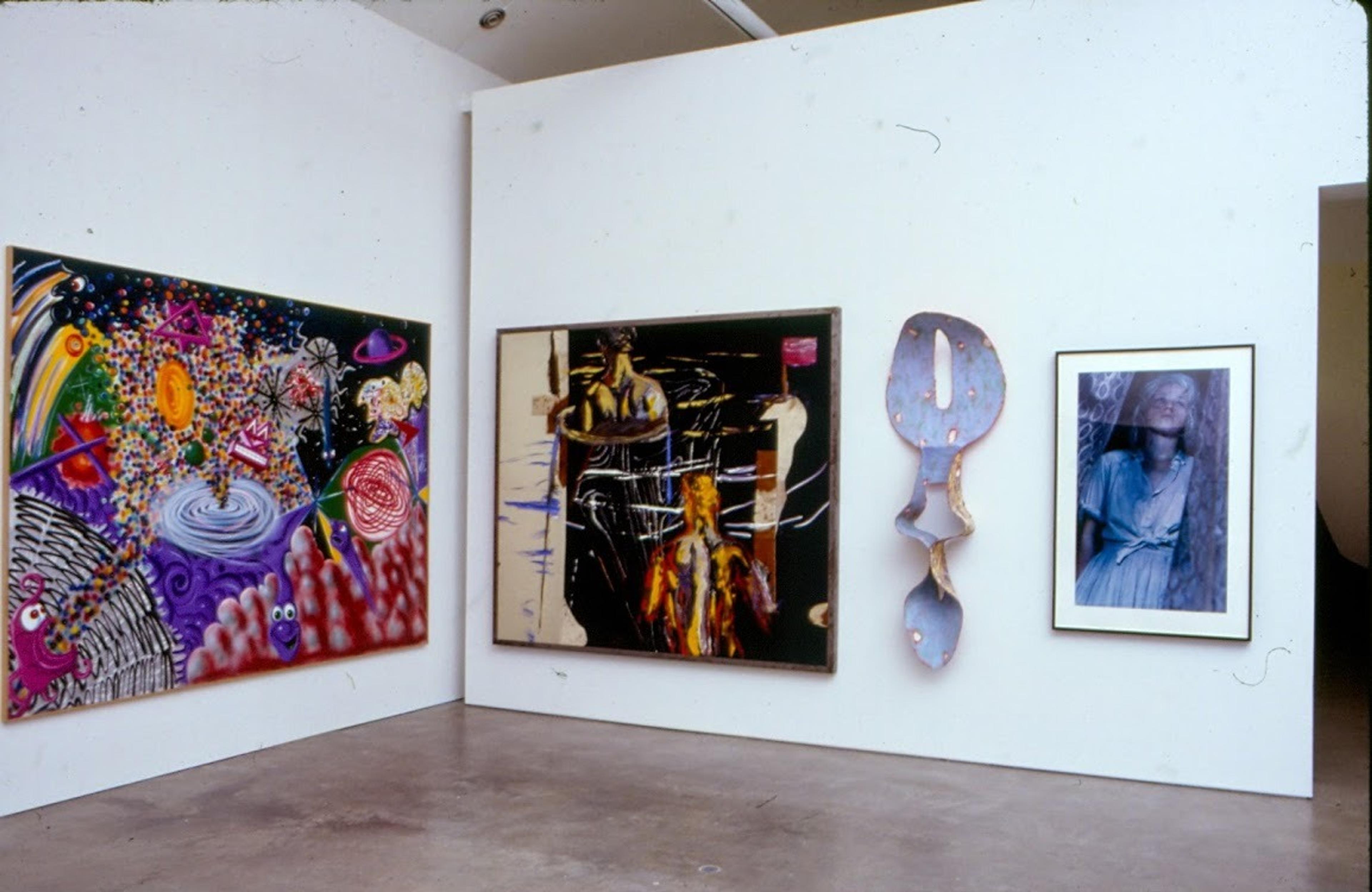 Kenny Scharf, Richard Schnabel, unknown and Cindy Sherman. Installation view from Exhibited curated by Vasıf Kortun, 1994. Photo: Vasıf Kortun, 1994