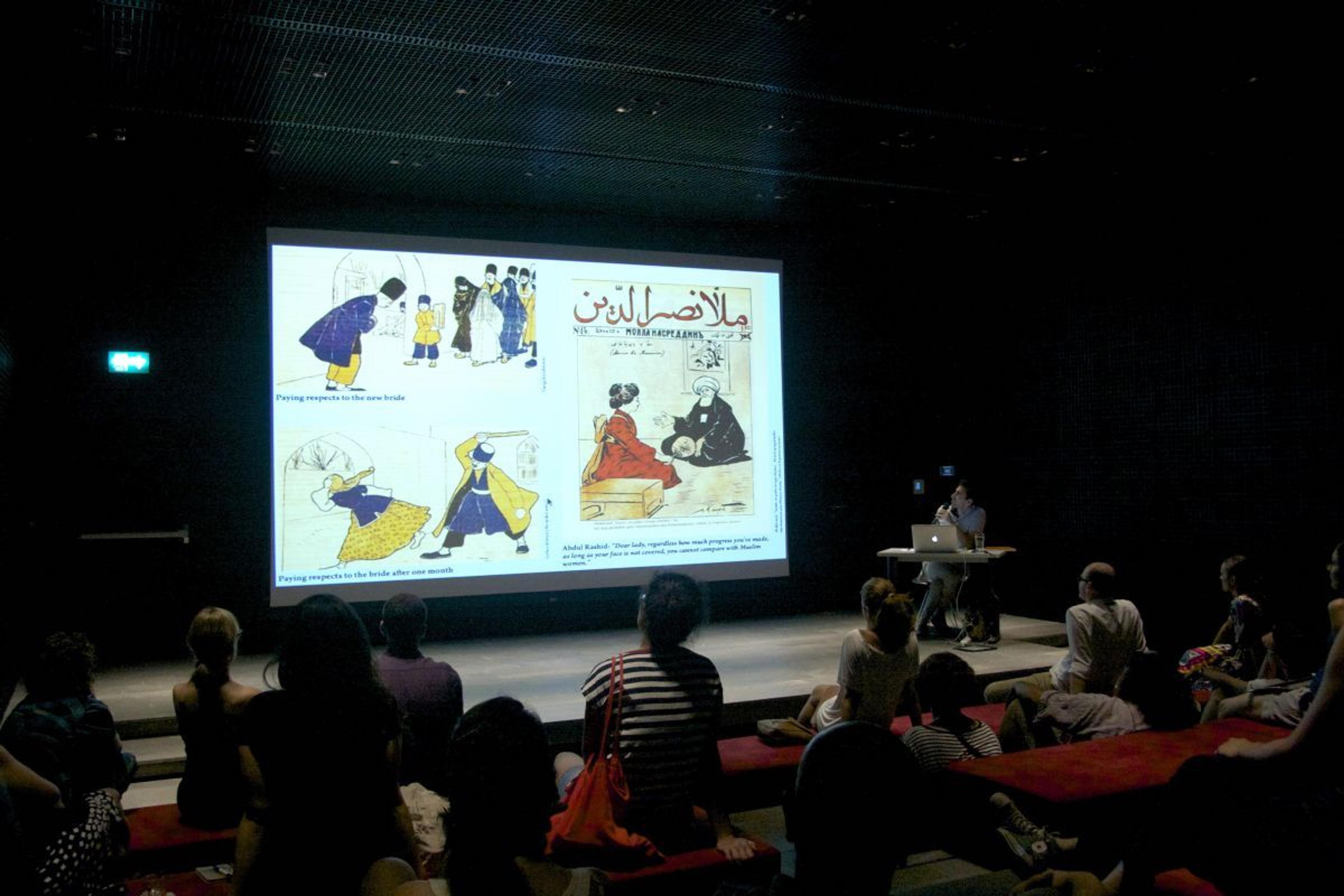 Slavs and Tatars present at SALT Beyoğlu MOLLA NASREDDIN: the magazine that would've, could've, should've, selection of the best caricatures and illustrations from the legendary Azerbaijani periodical, arguably the most important Muslim satirical political magazine of the 20th century. Featuring illustrations reminiscent of a Daumier of the Caucasus, Molla Nasreddin was read by an audience that stretched from Morocco to India, and addressed issues such as gender equality, education, colonialism, and Islam's integration of modernity -- all of which are as relevant and pressing to today's global audience as when the magazine was first published a century ago.