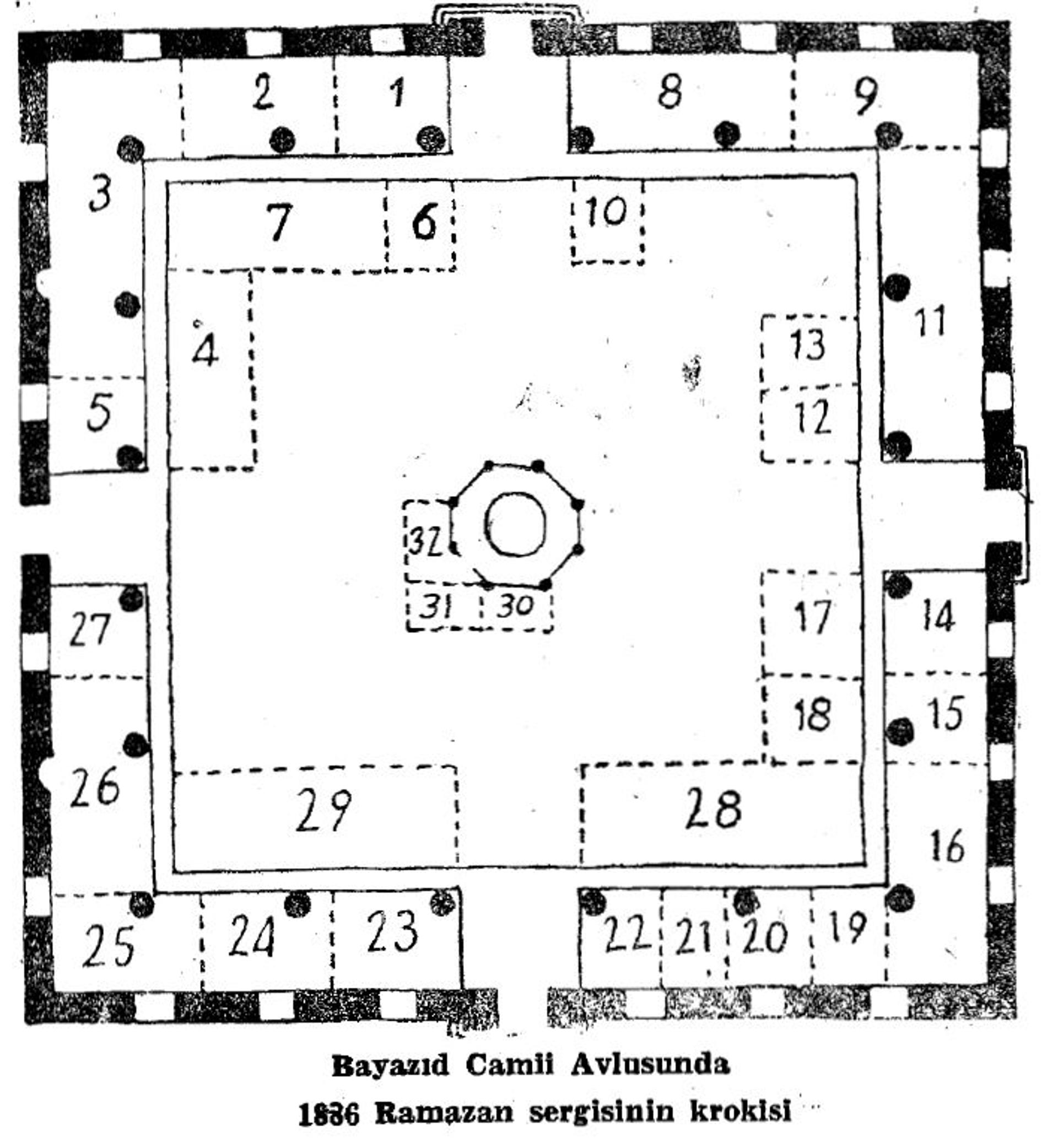"Bayazıd Camii Avlusunda 1886 Ramazan sergisinin krokisi", İstanbul Ansiklopedisi , Cilt: 4, 1960