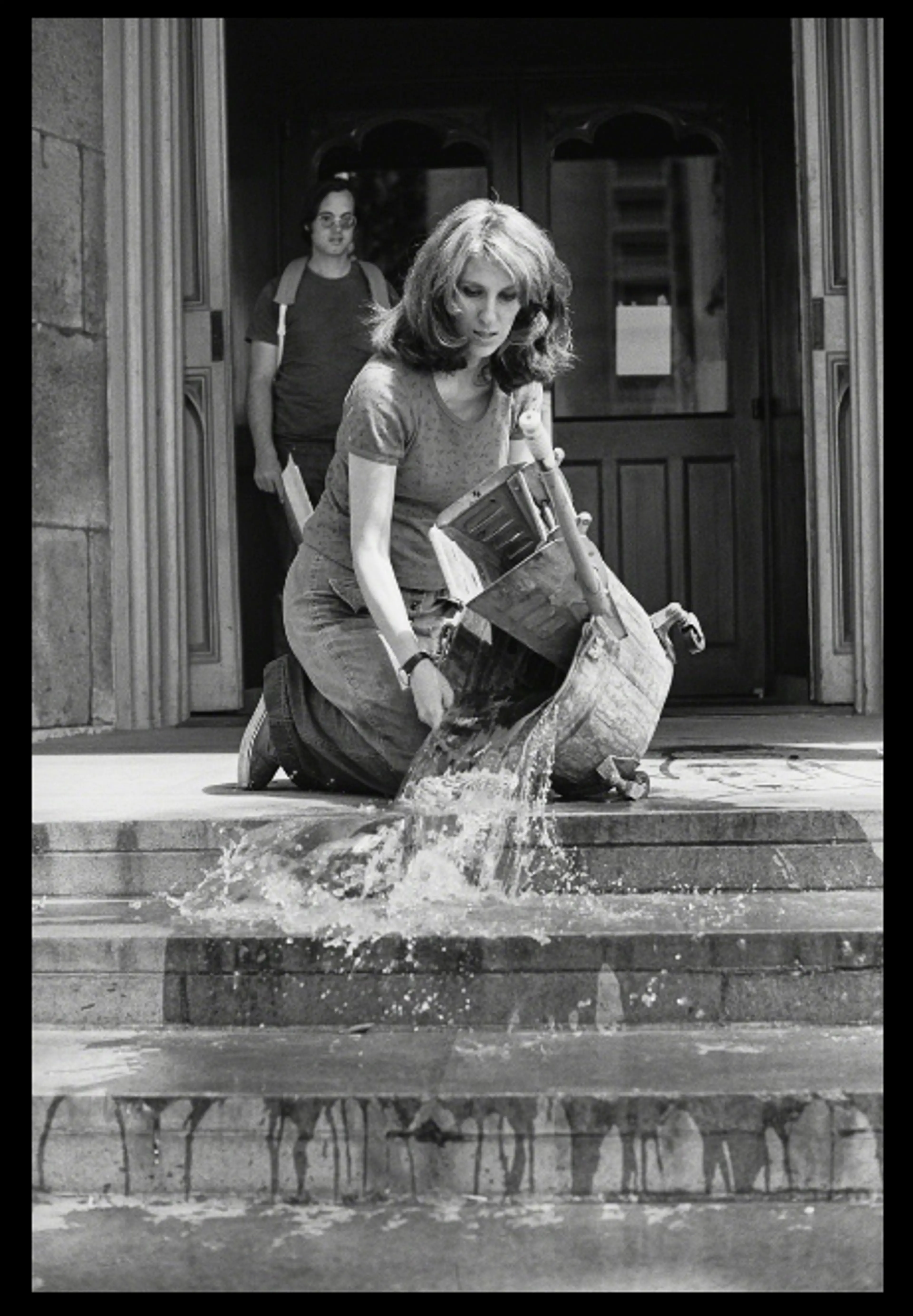 Still from Mierle Laderman Ukeles’s work Washing/Tracks/Maintenance: Outside (Wadsworth Atheneum Museum of Art, 1973)