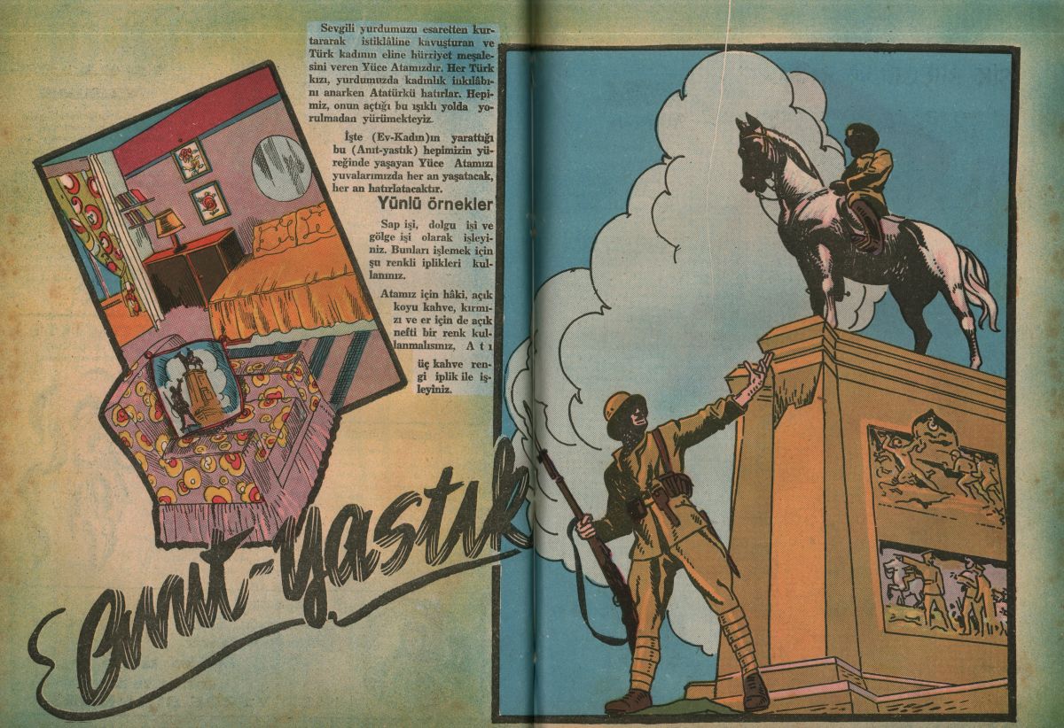 11 Ulus’taki (Ankara) Atatürk Anıtı ve anıt-yastık, <i>Ev-Kadın</i>, Sayı: 24, Şubat 1947, ss. 16-17<br />
Kadın Eserleri Kütüphanesi ve Bilgi Merkezi Vakfı, Süreli Yayın Koleksiyonu