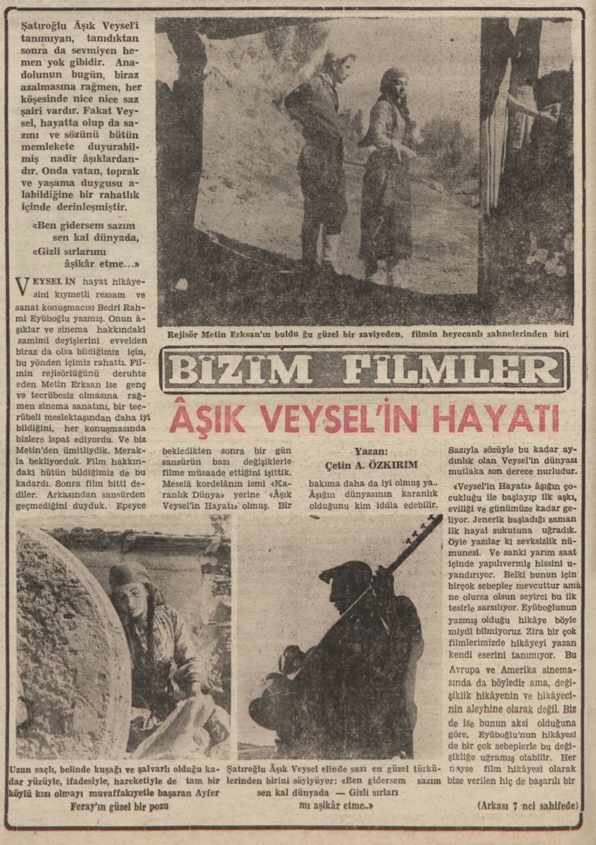 18 1954 01 07 Aksam Film Elestirisi Cetin A Ozkrm Çetin A. Özkırım, “Bizim Filmler – Âşık Veysel’in Hayatı”, <i>Akşam</i>, 7 Ocak 1954