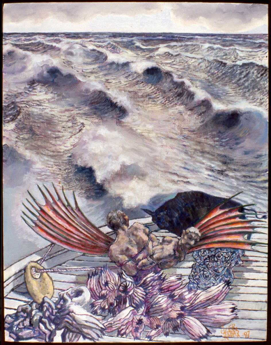 3 Kab472001 <i>Kırlangıç Fırtınası</i>, 1997, pres tuval üzerine yağlı boya, 37x47 cm<br />
Salt Araştırma, Özer Kabaş Arşivi<br />
