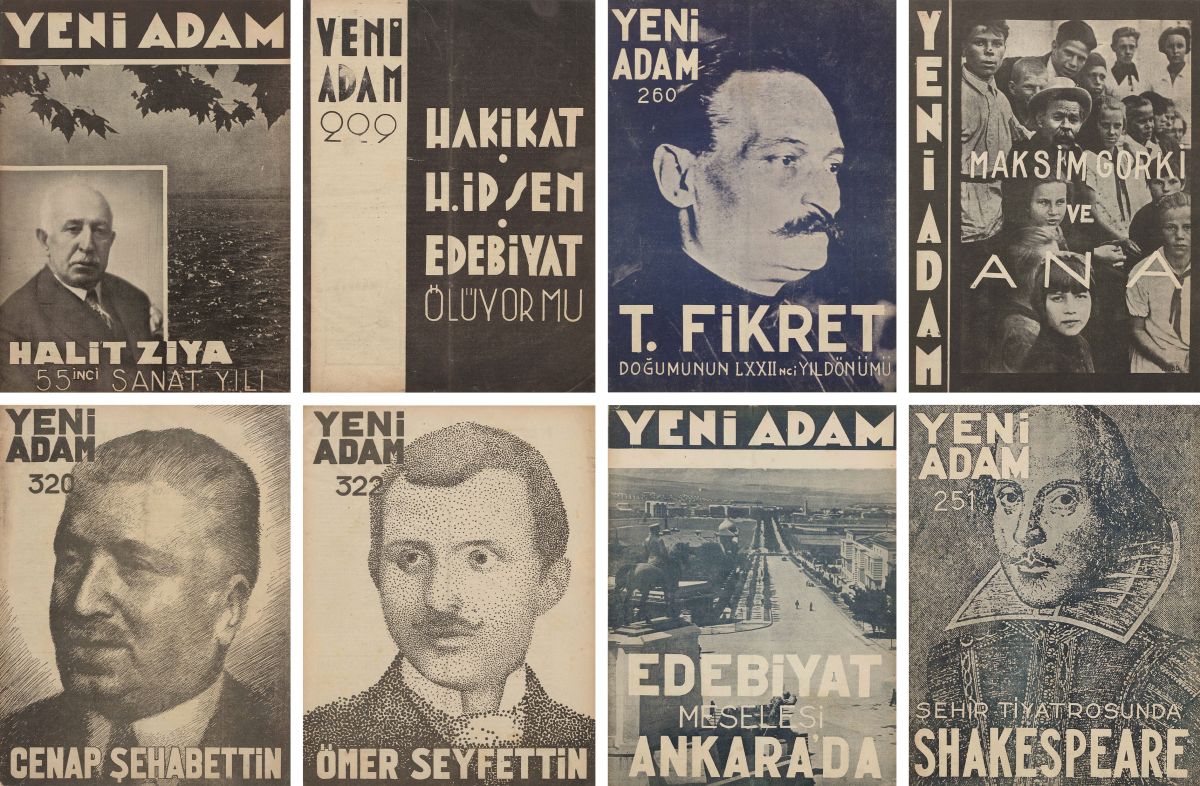 3 Merged 8li <i>Yeni Adam</i> kapaklarından bir seçki<br />
Salt Araştırma, Basın Arşivi<br />