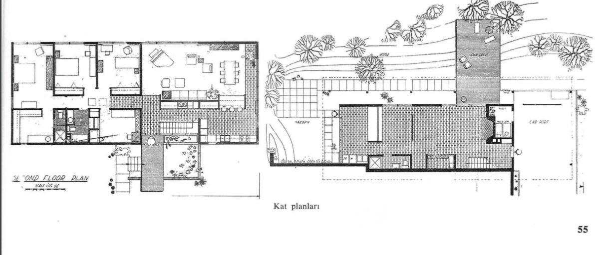 33 Arikoglu Ev Nezahat Sugüder Arıkoğlu’nun tasarladığı ev projesinin kat planları, <i>Arkitekt</i>, Sayı: 326, 1967, s. 55<br /><br />
