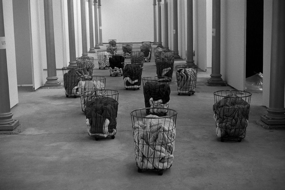 Gulsun Hero Fig. 1. Gülsün Karamustafa, <i>Mystic Transport</i> (1992), mixed media, 20 pieces, each 23 5/8" x 17 ¾" x 35 ½". Third International Istanbul Biennial, Feshane, Istanbul.