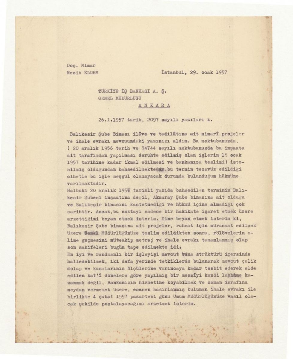 Image005 Nezih Eldem'in 29 Ocak 1957 tarihli mektubu<br />
SALT Araştırma, Nezih Eldem Arşivi