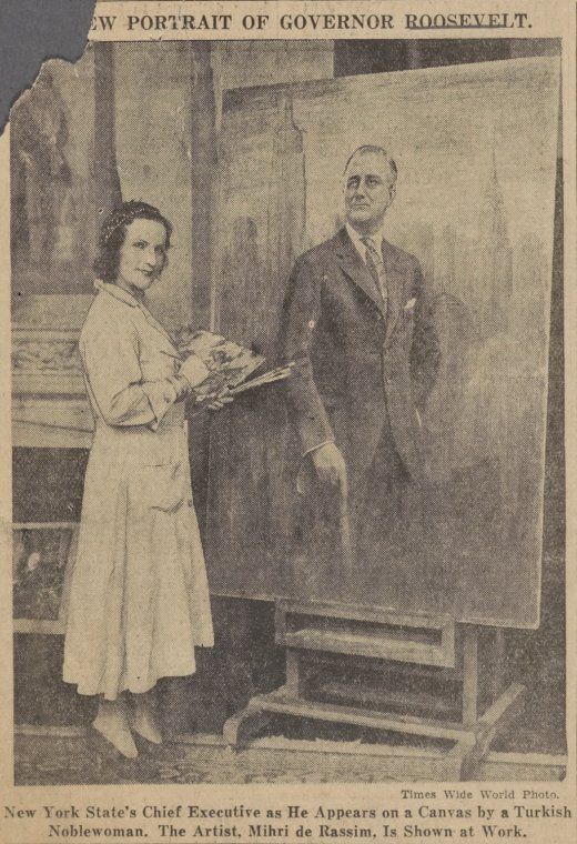 Mihri Roosevelt Mihri’nin, New York Valisi Franklin D. Roosevelt’in portresini yaptığına dair haber (tarihi bilinmiyor)
Rollins College, Olin Library Arşivi ve Özel Koleksiyonu